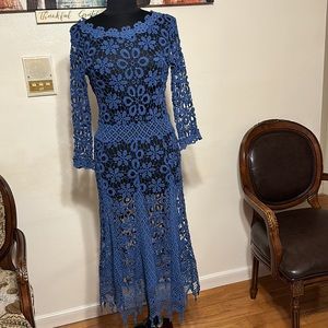 RARE FREE PEOPLE BEAUTIFUL BLUE COLOR LACE DRESS SIZE S/P LITTLE BIT FLA…